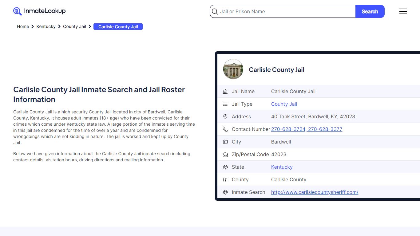 Carlisle County Jail Inmate Search and Jail Roster Information